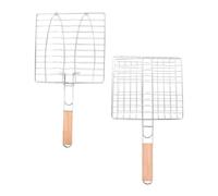 EXQUIMEUBLE Paniers à Griller Design Réglable et Léger en Acier Inoxydable Lot de 2 avec Poignée en Bois pour Barbecue Extérieur, pour Poissons et Légumes