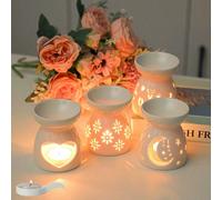 Exquis mini fourneau d'aromathérapie, poêle en céramique blanche ajourée, "2,7 pouces x 3,4 pouces", brûleur d'encens fleur amour lune étoile, bougeoir chauffant, poêle à huile essentielle aromathérap