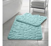 EXQUIZIT HOME® Ensemble de tapis de bain en mousse à mémoire de forme de luxe 2 pièces - Tapis de salle de bain et de WC antidérapants à motif galets, séchage rapide, ultra absorbants, douces dalles