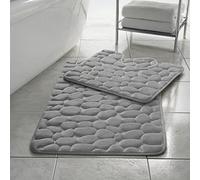 EXQUIZIT HOME® Ensemble de tapis de bain en mousse à mémoire de luxe 2 pièces - Tapis de salle de bain et contour de WC antidérapants à motif de galets, séchage rapide, ultra absorbant, tapis