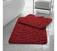EXQUIZIT HOME® Lot de 2 tapis de bain de luxe en mousse à mémoire de forme - Tapis de bain et tapis WC antidérapants à séchage rapide - Ultra absorbants et rembourrés - 100 % polyester - Rouge