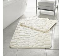 EXQUIZIT HOME® Lot de 2 tapis de bain de luxe en mousse à mémoire de forme - Tapis de salle de bain à motif galet et tapis contour WC antidérapants à séchage rapide - Ultra absorbants, doux et