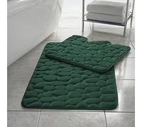 EXQUIZIT HOME® Lot de 2 tapis de bain de luxe en mousse à mémoire de forme - Tapis de salle de bain antidérapant à motif galet et tapis contour WC, séchage rapide, ultra absorbants, tapis doux