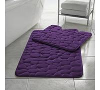 EXQUIZIT HOME® Lot de 2 tapis de bain de luxe en mousse à mémoire de forme - Tapis de salle de bain antidérapant à motif galet et tapis contour WC, séchage rapide ultra absorbants coussins moelleux