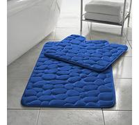 EXQUIZIT HOME® Lot de 2 tapis de bain de luxe en mousse à mémoire de forme - Tapis de salle de bain antidérapant à motif galet et tapis de contour, séchage rapide ultra absorbant tapis moelleux