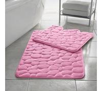 EXQUIZIT HOME® Lot de 2 tapis de bain de luxe en mousse à mémoire de forme - Tapis de salle de bain et tapis contour WC antidérapants à motif galet - À séchage rapide, ultra absorbants, doux et
