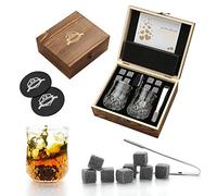 EXREIZST Coffret Cadeau Homme Verre à Whisky avec Pierre Froide | Coffret bois fait main avec 2 verres whisky et pierres granit. Refroidit sans dilution. Cadeau pour mari, papa, homme.