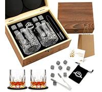 EXREIZST Coffret Cadeau Whisky Pierres Refroidissantes & 2 Verres Cristal | Coffret whisky cadeau pour papa/mari : verres cristal, pierres froides sans dilution, boîte bois fait main.