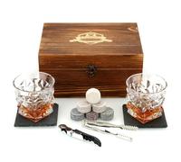 EXREIZST Coffret Whisky 2 Verres + Pierres de Refroidissement | 2 verres à whisky, 6 pierres de refroidissement en granit et accessoires. Frit sans dilution. Cadeau pour papa, mari, homme.