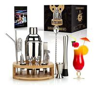 EXREIZST Shaker Cocktail 16pcs, Acier Inoxydable Support Bambou