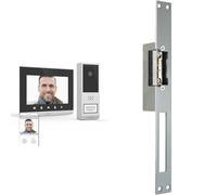 EXTEL 720321 Visiophone connecté - sans fil, longue portée 350 mètres - Wave 2, Noir & 90301.4 Ouvre-porte électrique avec fonction mémoire long (25 cm), gris