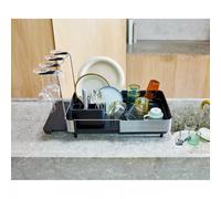 EXTEND STEEL PLUS Egouttoir à vaisselle extensible avec support à verre Joseph Joseph Inox noir