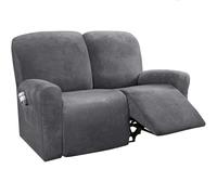 Extensible Velours housse De fauteuil relax electrique 2 place-un gris | Housse Fauteuil Relax Électrique Inclinable 6-Pièces Élastique et Antidérapante avec Poche pour Enfants et Pets