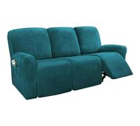 Extensible Velours housse De fauteuil relax electrique 3 place-bleu profond | Housse Fauteuil Relax Électrique Inclinable 8-Pièces Élastique et Antidérapante avec Poche pour Enfants et Pets