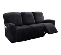 Extensible Velours housse De fauteuil relax electrique 3 place-le noir | Housse Fauteuil Relax Électrique Inclinable 8-Pièces Élastique et Antidérapante avec Poche pour Enfants et Pets