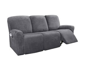 Extensible Velours housse De fauteuil relax electrique 3 place-un gris | Housse Fauteuil Relax Électrique Inclinable 8-Pièces Élastique et Antidérapante avec Poche pour Enfants et Pets