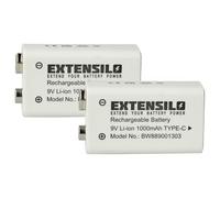 EXTENSILO 2X Piles Bloc Batterie 9V pour Divers appareils (1Ah, 9V, Li-ION), prête à l'emploi, avec USB-C