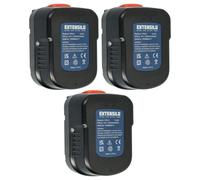 EXTENSILO 3x Batteries compatible avec Black & Decker HPD1200, HPD1202, HPD1202KF, HPD12K-2, PS122K outil électrique (3300 mAh, NiMH, 12 V)