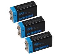EXTENSILO 3x Piles bloc batterie 9V pour divers appareils (1Ah, 9V, Li-ion) | prête à l'emploi, avec micro-USB