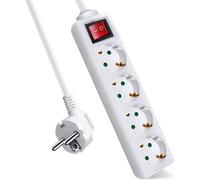Extension Cable With 4 Outlets And Switch, 5 M Cable, For Home, Office And Travel, 16A 250V, 3680W, White