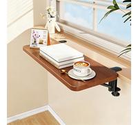 Extension de rebord de fenêtre en bois de teck pour plantes d'intérieur, gain de place, pliable, plaque LED et comptoir de bureau (90 x 20 cm / 35.4x7.9in)