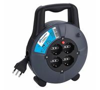 Electraline 49019 Rallonge avec Enrouleur de câble, 3 G 1 mm, Longueur 4 m, 4 Prises bivalentes, fiche 16 A, Noir