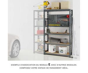 Extension établi-étagère charge lourde MODULÖ STORAGE avec 4 plateaux de 100 cm de long et 1 panneau (SYSTÈME EXTENSION)