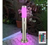 Lampadaire de jardin à intensité variable avec télécommande Prise de courant Lampadaire extérieur avec détecteur de mouvement Lampadaire de socle, acier inoxydable, RGB LED 8,5W 806lm blanc chaud, H 6