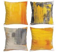 Exterieur Housses de Coussin 40X40 CM Lot de 4 Housse Coussin Canapé Jaune Exterieur Impermeable Lin Taies D'oreillers Gris pour Voiture Chaise Lit Jardin Décoration avec Fermeture Eclair Cachée S-U