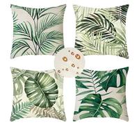 Extérieur Housses de Coussin 55x55 cm Lot de 4 Housse Coussin vert Housse Coussin Canapé feuille Coussin Extérieur Imperméable Lin Coussin Canapé Carré Decoratif pour Chambre Canapé Chaise Lit Jardin