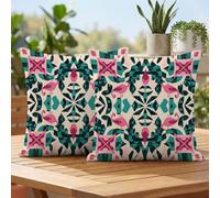 Exterieur Imperméable Housses de Coussin 30x30 cm Lot de 2 Lin Housse Coussin Turquoise Coussins Décoratifs avec Fermeture Éclair Invisible Pillow Case pour Jardin Terrasse Canapé Banc, Rose 2h-642