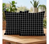 Exterieur Imperméable Housses de Coussin 40x40 cm Lot de 2 Lin Housse Coussin Noir Coussins Décoratifs avec Fermeture Éclair Invisible Pillow Case pour Jardin Terrasse Canapé Banc Tente, Tartan 2h-319