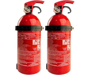 Extincteur à poudre - Extincteur 1 kg ABC - Avec support mural - Lot de 2 - Pour voiture, bateau et camping