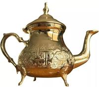 Extra Grande Théière Marocaine en Laiton Doré et Maillechort - 800 ml, gravure artisanale au style classique de Fès