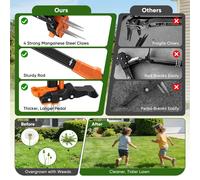 Extracteur de mauvaises herbes - Outil pour enlever les mauvaises herbes en position debout - Aluminium léger - Réglage rapide - Tige longue et ergonomique - Couleur : orange