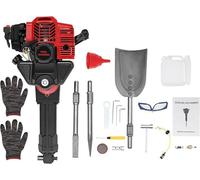 Extracteur de racines multifonction 3 en 1, moteur essence 52cc, 2 temps, pour jardin et travaux de défrichage, avec pelle, tarière pointue et pique à dents plates. Puissance : 1900W, 55J, 6500rpm. Ou