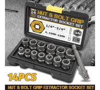 Extracteur de vis endommagé, 14 pièces, dissolvant d'écrou de boulon en acier cr-mo, Kit d'outils de voiture, Kit d'outils manuels 6.35 -19m dans une boîte à outils 14PC