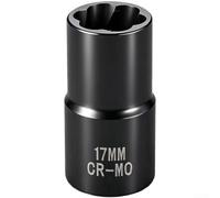 Extracteur d'écrou à gauche de qualité industrielle pour écrous endommagés 17 mm 19 mm 21 mm 22 mm en acier Cr-mo trempé avec profil profond pour cliquet et perceuse Noir (17 mm)