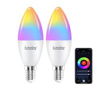 EXTRASTAR Ampoules Wifi Connectées LED C37 compatible avec Alexa et Google Home, 6W Equivalent à 48W, Ampoule Dimmable Couleur WiFi RGB 2700-6500K Blanc Chaud et Blanc Froid 600LM, Lot de 2