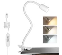 EXTRASTAR Lampe de Bureau à Pince, Flexible à 360° Lampe LED, Lampe de Chevet en 3 Modes d’Éclairage, 4 Niveaux de Luminosité Led USB pour chambre à coucher, bureau,Blanc