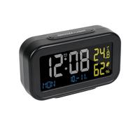 EXTRASTAR LCD Horloge Digitale Réveil, Réveil de Voyage avec Calendrier Rétroéclairé Snooze, 12/24H Réveil Numérique à Piles avec Suivi de l'Humidité et Température pour Voyage Chambre Bureau, Noir