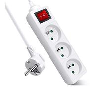 Extrastar Multiprise 3 Prises avec Interrupteur, 2P + T, Bloc 3 Prises avec sécurité Enfant, Extension d'alimentation de 1.5 Mètre, 16A 230 V, Blanc