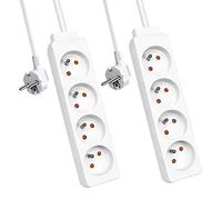 EXTRASTAR Multiprise, Bloc Multiprise 4 Prises 16A Blanc, Multiprise Electrique rallonge multiprises H05VV-F,3G1.0mm2, 1.5M - Lot de 2