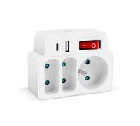 EXTRASTAR Multiprise Murale, Adapteur Fiche Multiprise Biplite avec Interrupteur pour façade, Aver 3 Prise Murale et Ports USB, Type C