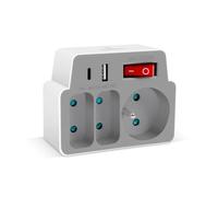 EXTRASTAR Multiprise Murale Gris, Adapteur Fiche Multiprise Biplite avec Interrupteur pour façade, Aver 3 Prise Murale et Ports USB, Type C