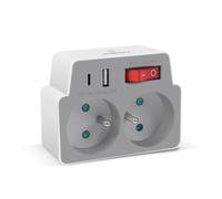 EXTRASTAR Multiprise Murale Gris, Adapteur Fiche Multiprise Biplite avec Interrupteur pour façade, Aver 2 Prise Murale et Ports USB, Type C