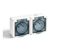 EXTRASTAR Prise Etanche Double IP54, Prise Murale Etanche Parafoudre | Prise Étanche Exterieure avec Couvercle, Prise Double Electrique 2P+T 16A 250V Pour Jardins Cour Garage Balcon, Blanc