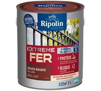 Ripolin Peinture fer extérieur Glycéro antirouille – Sous-couche intégrée – Brillant 2L Rouge Basque