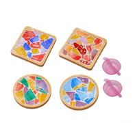 EXTRWORY Kit de fabrication de dessous de verre en mosaïque avec pièces en bois et verre pour loisirs créatifs en famille, lot de 4, 9 cm