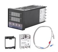 EXTRWORY Kit thermostat numérique intelligent REX-C100 avec relais SSR-40DA 0-1300C PID Control K-Type Sonde pour Incubateur de four industriel Moulage par injection ABS Noir